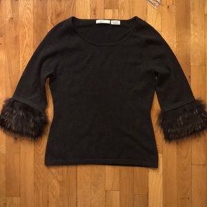 Neiman Marcus Fur Sleeve Sweater